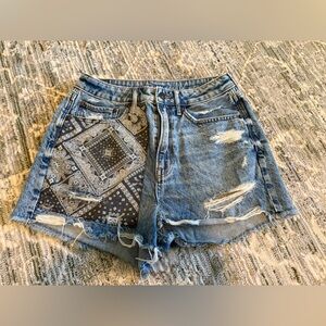 American Eagle Outfitters Blue Jean Shorts with Bandana Detail